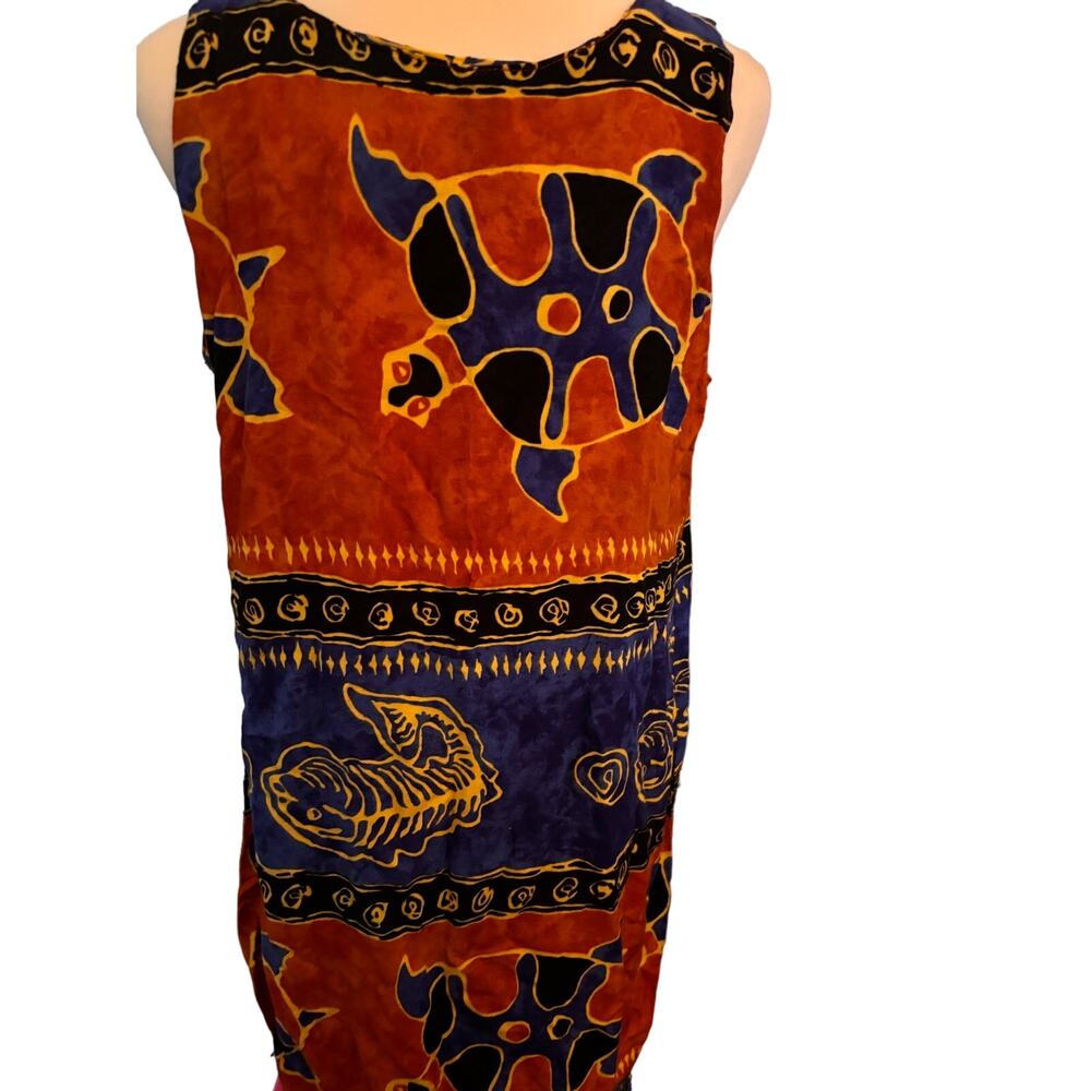 IN Gear Sleeveless Fringe Hem Tropical Dress, Sea Turtles, Size Large, Vintage - Picture 3 of 8
